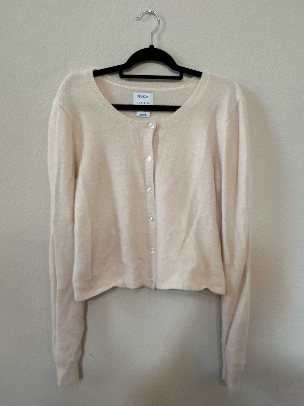RVCA Welcome Fuzzy Cropped Cardigan, Size: Women's Large, Color: Pink/Beige